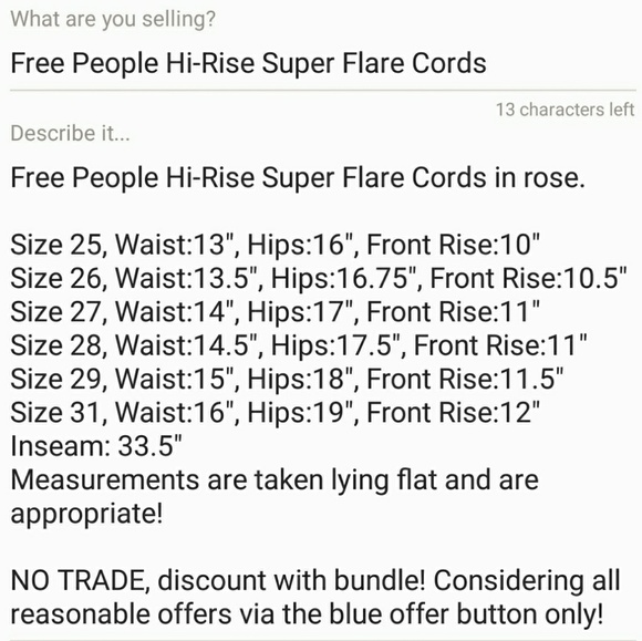 🔥SIZE 31🔥Free People Hi-Rise Super Flare Cords - Picture 8 of 8